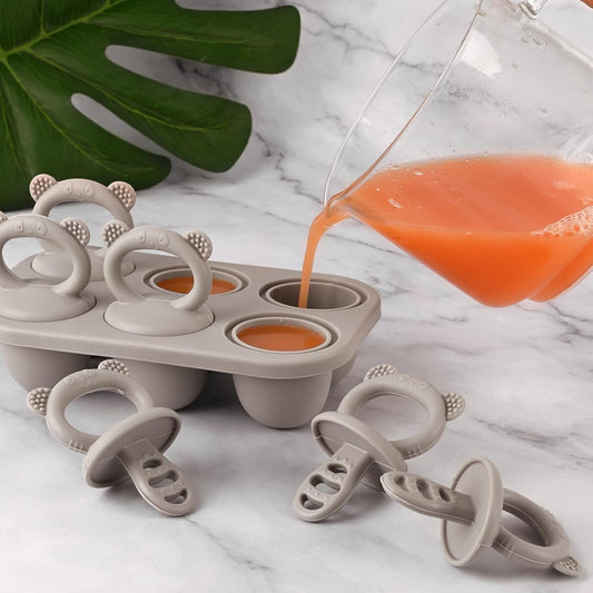 Moukiween Toddler Popsicle Molds Baby Food Storage Containers Suitable for Fresh Frozen Fruit Puree and Yogurt Ice Cream with Handle Food Freezer Trays (Grey)