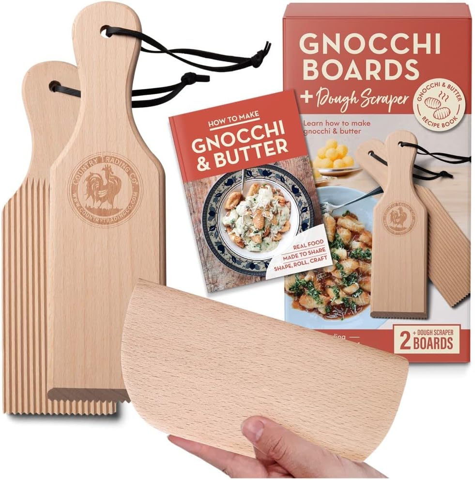 Gnocchi Board and Butter Paddles Kit with Recipe Book | Pasta Maker Gift for Cooks | Be an Expert Butter Churner and Gnocchi Maker with this Wooden Pasta Tools Set