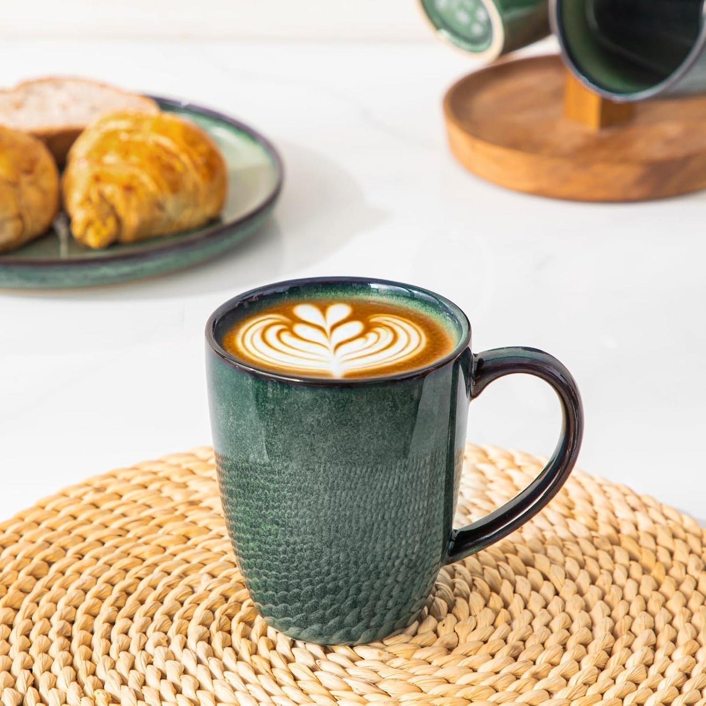 vancasso STARRY Ceramic Coffee Mug Set of 6, 12 Oz Tea Cups with Handle for Latte, Tea, Cappuccino, Milk, Cocoa, Microwave&Dishwasher Safe, Green