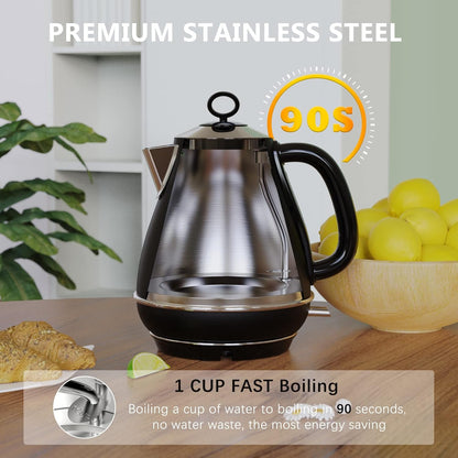 Evoloop 1.7L Electric Kettles, BPA Free Tea Kettle, Hot Water Boiler Heater, Stainless Steel Teapot, Auto Shut-Off & Boil-Dry Protection, 120V/1500W (Black)