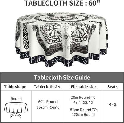 Norse Viking Tablecloth, Nordic Mythology Ancient Mythical Viking Ethnic Style Mythical Animal Water Resisitant Table Cover for Dining Kitchen Living Room Home Party Holiday Decor 60 inch Round