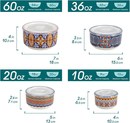 vancasso Mixing Bowls with Lids Set of 4, Ceramic Nesting Bowls Serving Bowl for Food Storage, Microwave and Dishwasher Safe, 60/36/20/10 OZ, Series SIMI