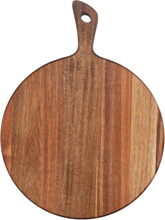 Acacia Wood Cutting Board Round, 16" × 12" × .78" Wooden Chopping Board Round Cutting Boards for Kitchen Charcuterie Board Paddle Carving Butter Serving Tray for Cheese Meat Fruit Pizza Bread