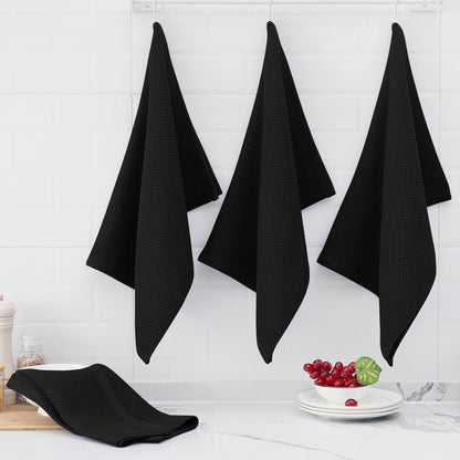 Homaxy 100% Cotton Waffle Weave Kitchen Dish Towels, Ultra Soft Absorbent Quick Drying Cleaning Towel, 20x28 Inches, 12-Pack, Black