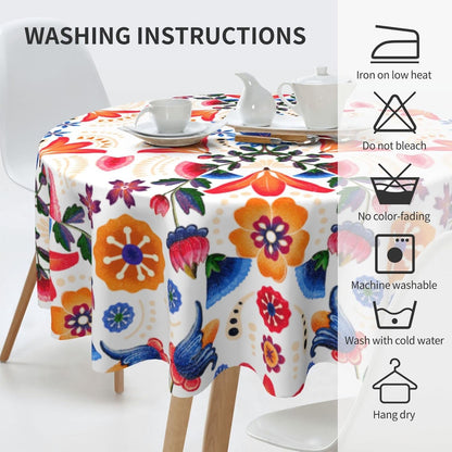 Mexican Round Tablecloth, Traditional Floral Tile Dia De Los Muertos Azulejo Mosaic Mexico Water Resisitant Table Cover for Dining Kitchen Living Room Home Party Holiday Decor 70 inch Round