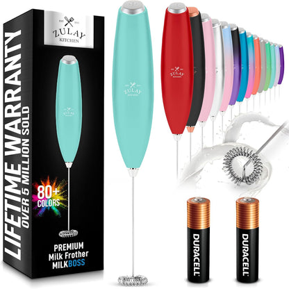 Zulay Kitchen Milk Frother Handheld Electric Whisk with AA Duracell Batteries – Durable Drink Mixer for Coffee, Lattes, Cappuccinos & More - Mint