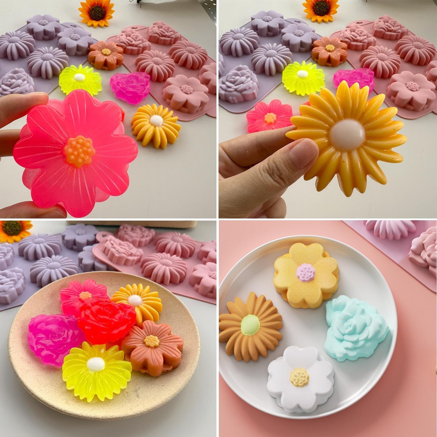 2 Pack Flower Cake Silicone Mold for Baking, 6 Cavity 3D Daisy Flower Cake Pans Rose Chocolate Mold Jello Molds for Making Mousse Mini Cake Cheesecake Soap Jelly Pudding Brownies Muffins