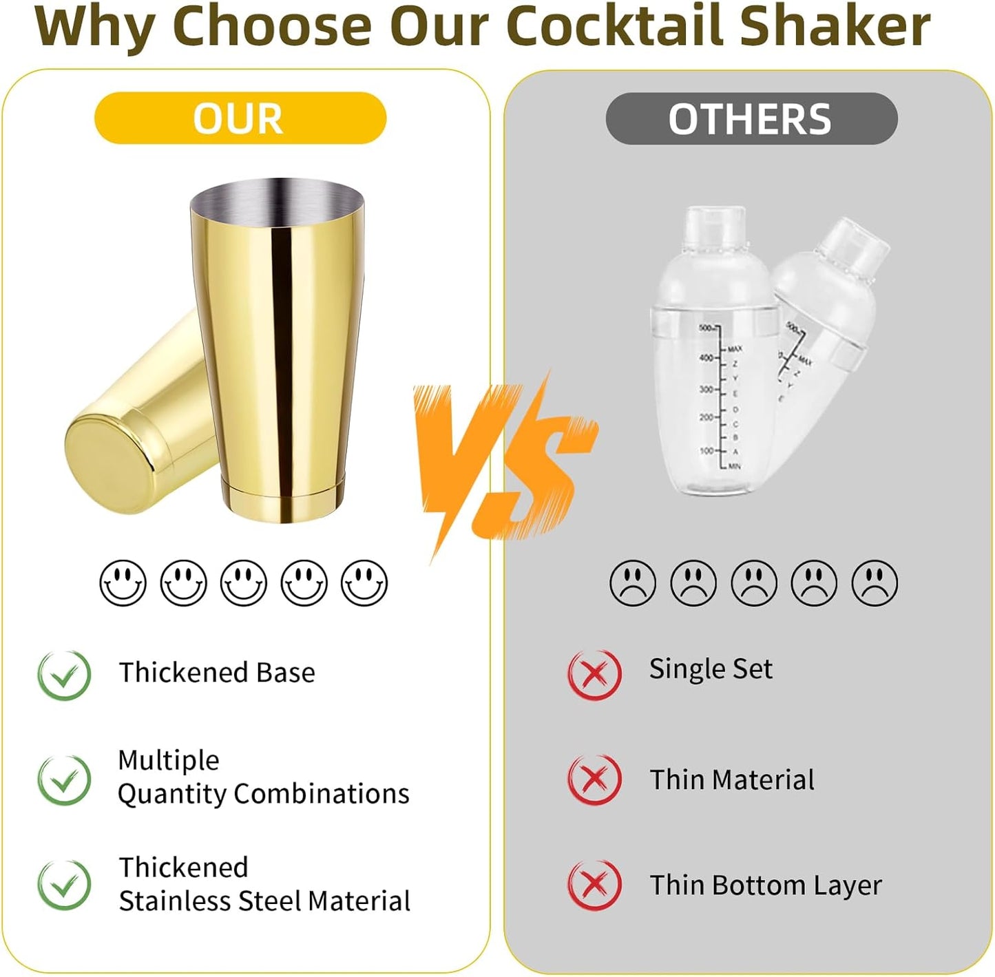 8 Pcs Cocktail Shaker Boston Shaker Set Professional Bartender Kit Bar Shaker Stainless Steel Drink Bartending Martini Tin with 18oz & 28oz Mixed Alcohol Tool for Beginner(Gold)