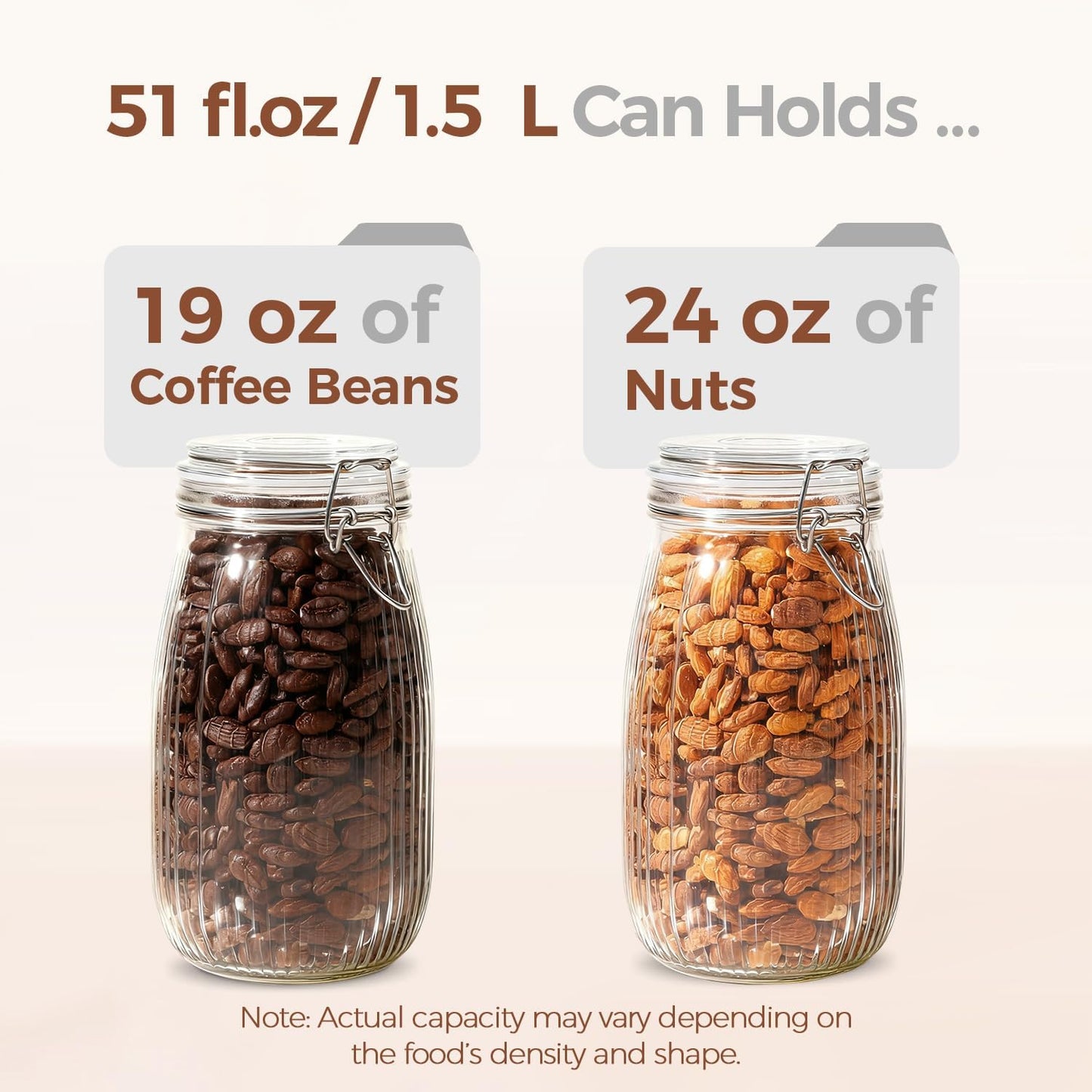 ComSaf Airtight Glass jar with lid 51oz Set of 3, Glass Storage Containers with Lids, Large Glass Canister, Striped Clip Fastening Jar for for Canning, Flour, Pasta,Coffee Beans, Cereal, Rice, Pickle