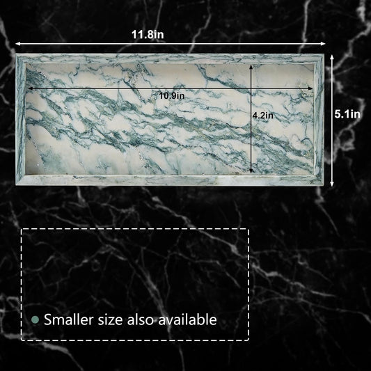 Luxury Natural Small Marble Tray for Bathroom Vanity and Kitchen Sink, Stone Countertop Organizer for Soap Dispenser, Jewelry, Perfume, Candle, Ring, Home Decor, Non-Resin Non-Ceramic