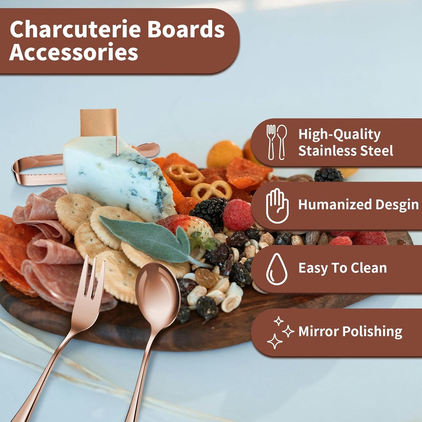 Charcuterie Accessories(25 Psc), Cheese Spreaders For Charcuterie Board, Mini Serving Spoons, Blank Toothpick Flags, Bowl For Christmas Pastry Making, forks And Mini Serving Tongs