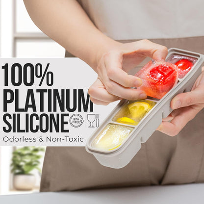 Silicone Ice Cube Freezer Tray with Lid, 100% Food-Grade Platinum Silicone,Leak Resistance & Dishwasher Safe for Baby Food Prep,Breast Milk,Purees - Korean Made (Gray 0.5 oz/12 Sections)