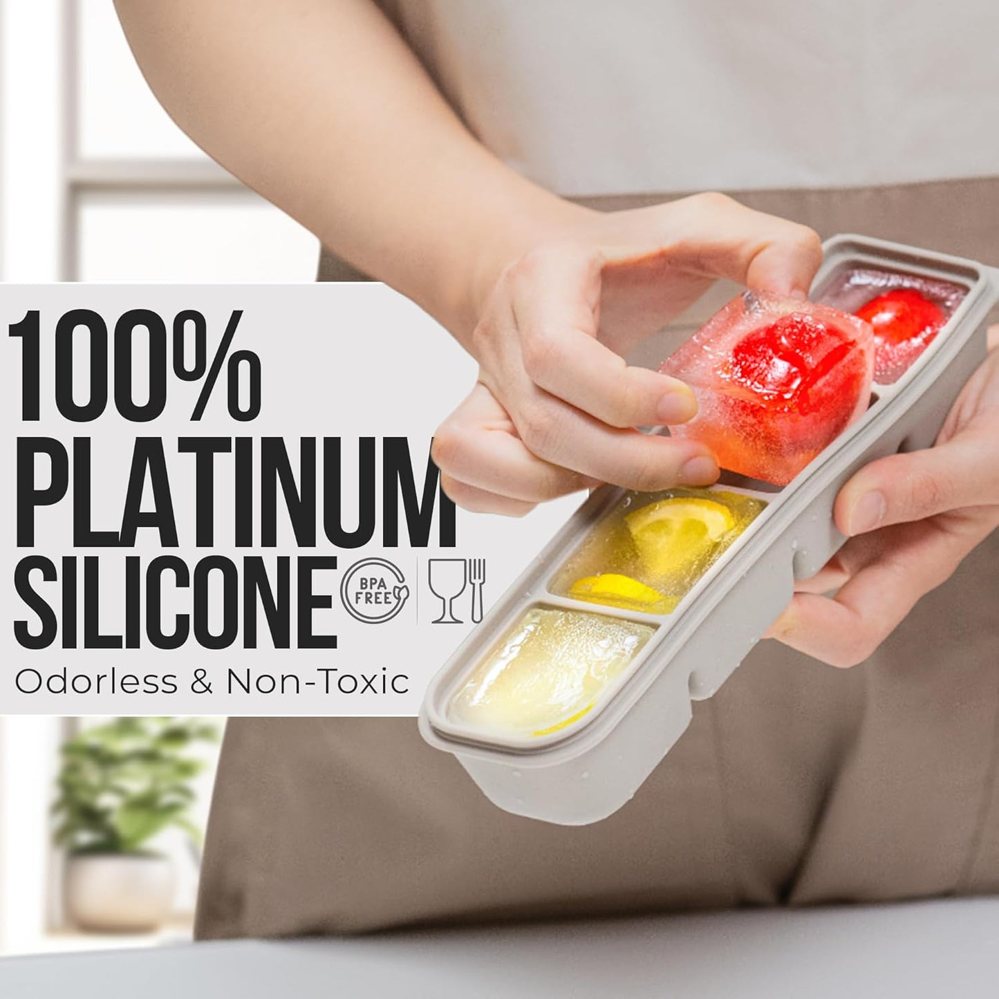 Silicone Ice Cube Freezer Tray with Lid, 100% Food-Grade Platinum Silicone,Leak Resistance & Dishwasher Safe for Baby Food Prep,Breast Milk,Purees - Korean Made (Gray 2-Pack 1 oz/6 Sections)