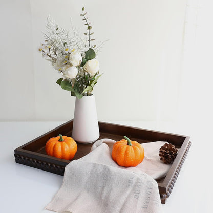 Wood Decorative Tray, Distressed Outdoor Serving Tray with Wooden Bead for Ottoman, Coffee Table, Entertaining, Home Decor, Rectangular 15.7”*11.8”*1.57” (Dark Brown)