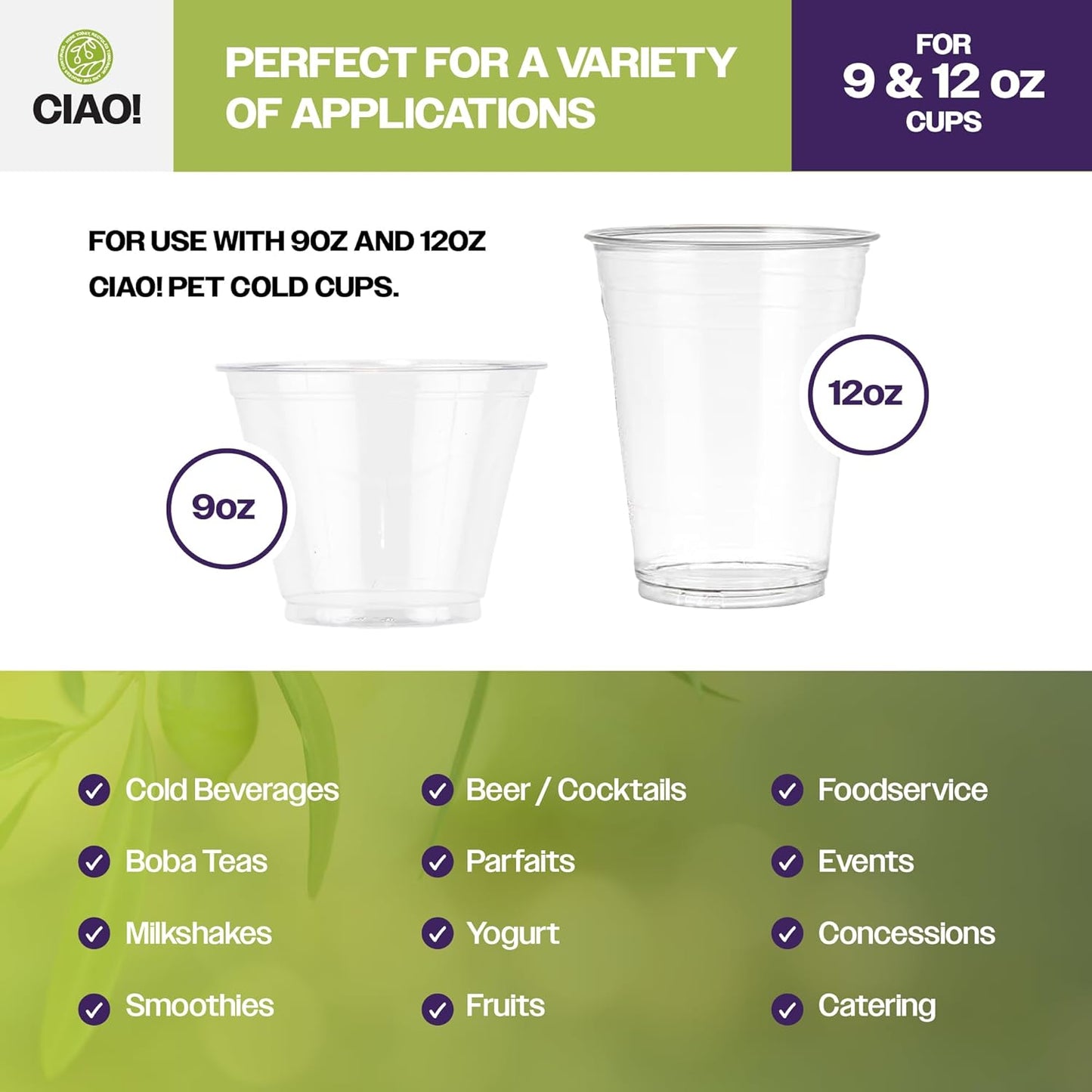 CIAO! PET Flat Lid with Straw Slot, Designed and Fit for 9OZ/12OZ PET Cold Drink Cups Only, 92mm (Case of 1,000)