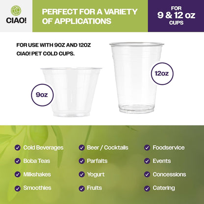 CIAO! PET Flat Lid with Straw Slot, Designed and Fit for 9OZ/12OZ PET Cold Drink Cups Only, 92mm (Case of 1,000)