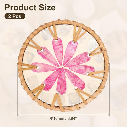 uxcell 2Pcs Handmade Woven Rattan Coasters, Heat-Resistant Drink Coasters for Coffee Table Dining Room Kitchen Coffee Wine Decor, Pink Petal