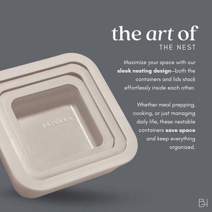 Ceramic Coated Glass Food Storage Container | No PTFE, PFOA, PFAS, and BPA | Reusable Non Toxic Meal Prep Container with Glass Lid | Easy To Store | 6 Piece Food Prep [Crema]