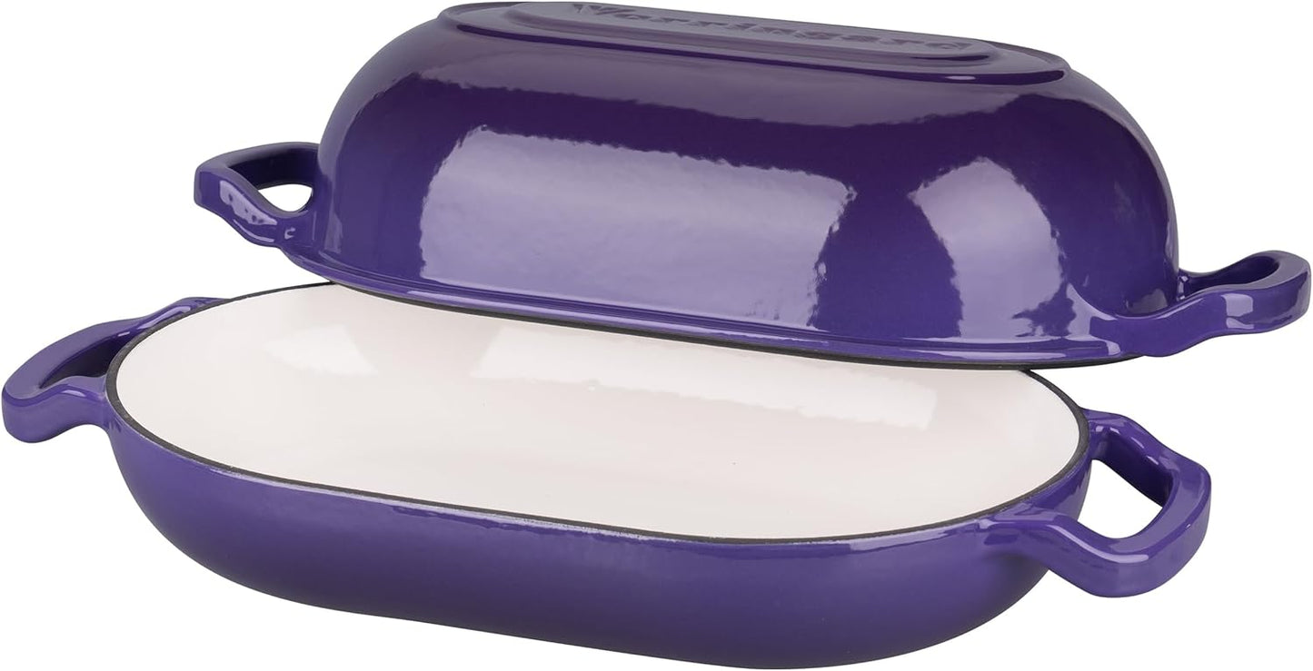 Enameled Cast Iron Sourdough Bread Oven, Dutch Oven, Loaf Cast Iron Bread Pan for Homemade Bread Baking, Meatloaf Pan with Lid, 5QT, Purple