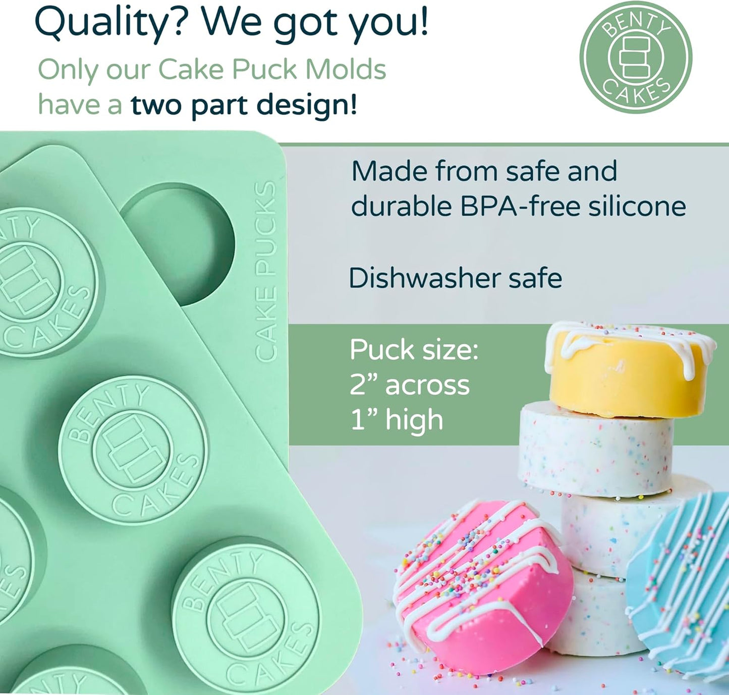 Benty Cakes – The Original CakePuck Baker Bundle – Better than a Cake Pop! Make Chocolate Covered Dessert – BPA Free Silicone – Includes 3 Mold Sets + 5 Trays + 6 Scrapers – Green