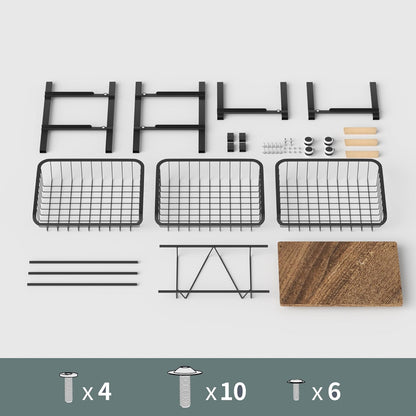 JAQ Fruit Vegetables Carts, 4-tier Slide out Metal Storage Baskets Stand Organizers with Wood Top and Handle on Rolling Wheels for Onions in Kitchen Pantry Fruteros Para Cocina -(Black, 4 Layer)