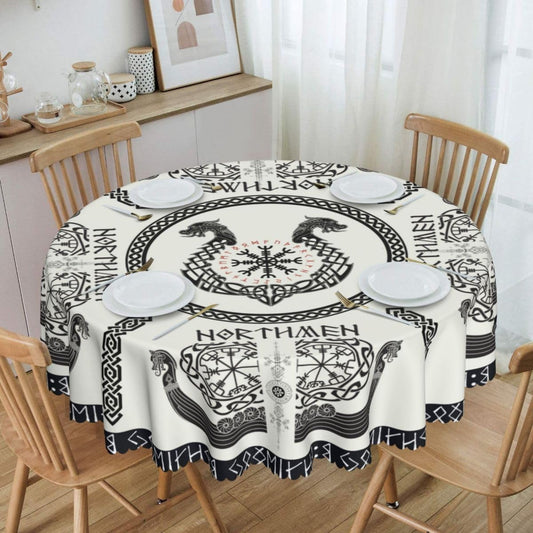 Norse Viking Tablecloth, Nordic Mythology Ancient Mythical Viking Ethnic Style Mythical Animal Water Resisitant Table Cover for Dining Kitchen Living Room Home Party Holiday Decor 60 inch Round