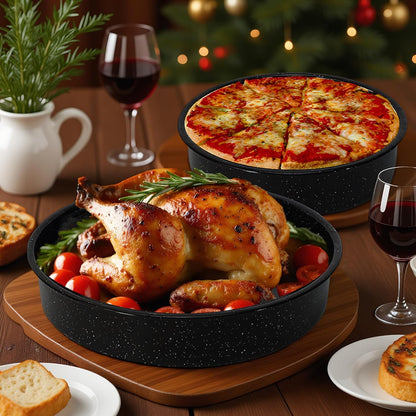 3-Pack Enamel Roasting Pan Set Round Deep Baking Pans Oven Trays10"/12"/14" Cake Pans High Performance Non-Toxic Pizza Pan Cookie Baking Sheets Oven Trays For Cooking Merry Christmas Gift for Mom