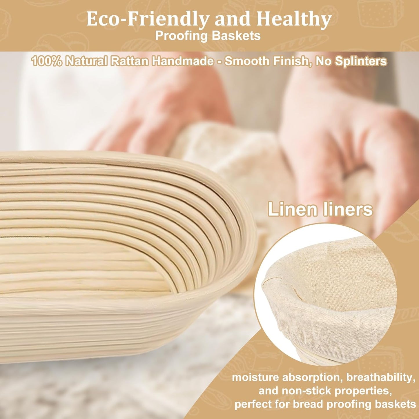 Sourdough Starter Kit - Bread Proofing Basket Set with 9.6" Oval Banneton Baskets x2, Silicone Bread Sling Baking Mat, Whisk Cutter Scraper Lame - Ideal Sourdough Bread Baking Supplies