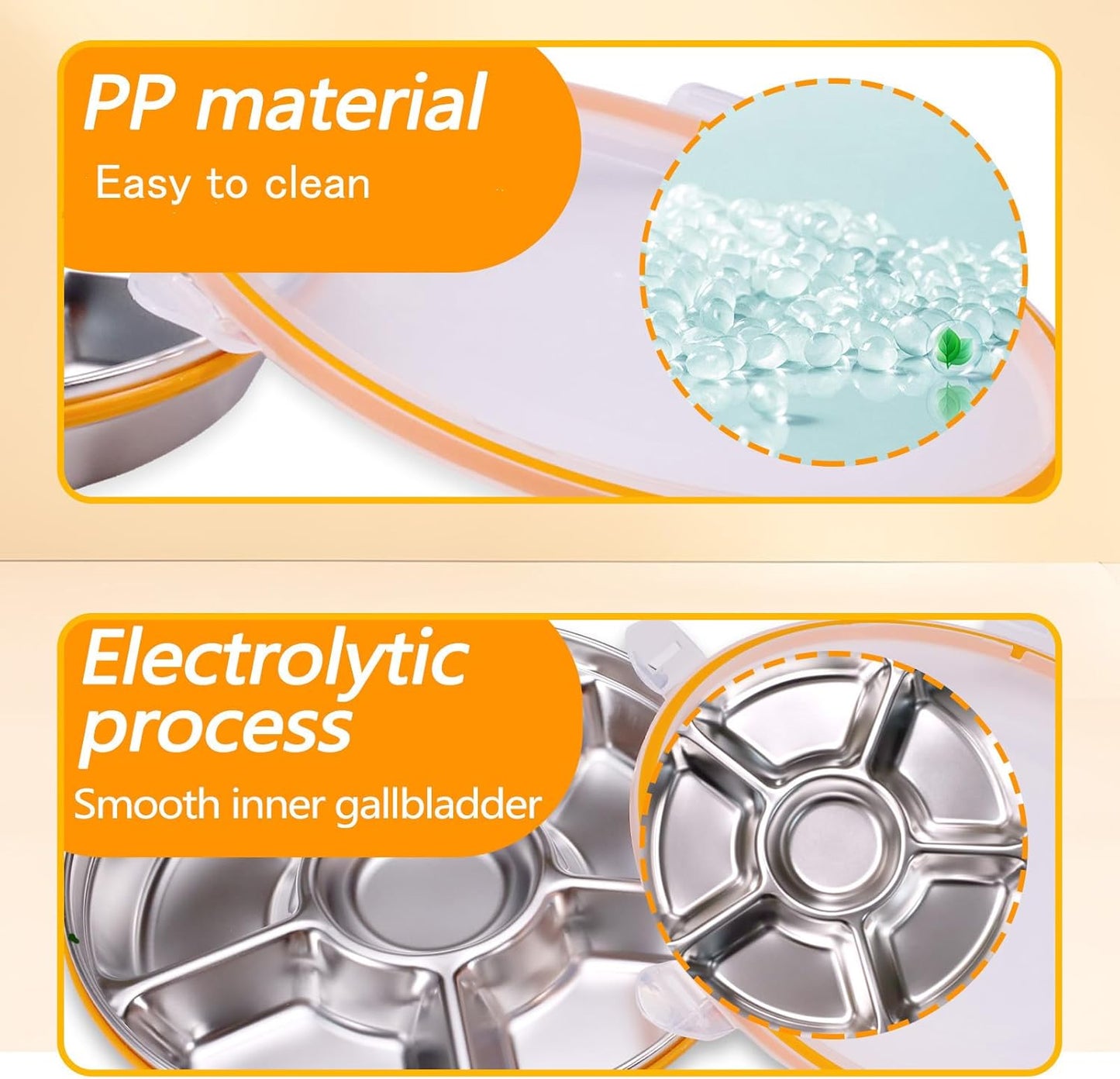 Divided Serving Tray with Lid 6 Compartments, 10.4 Inch Round Vegetable Veggie Tray, Reusable Snack Box Container Fruit Platter Tray for Parties Fridge Food Storage Picnic (2 pcs)