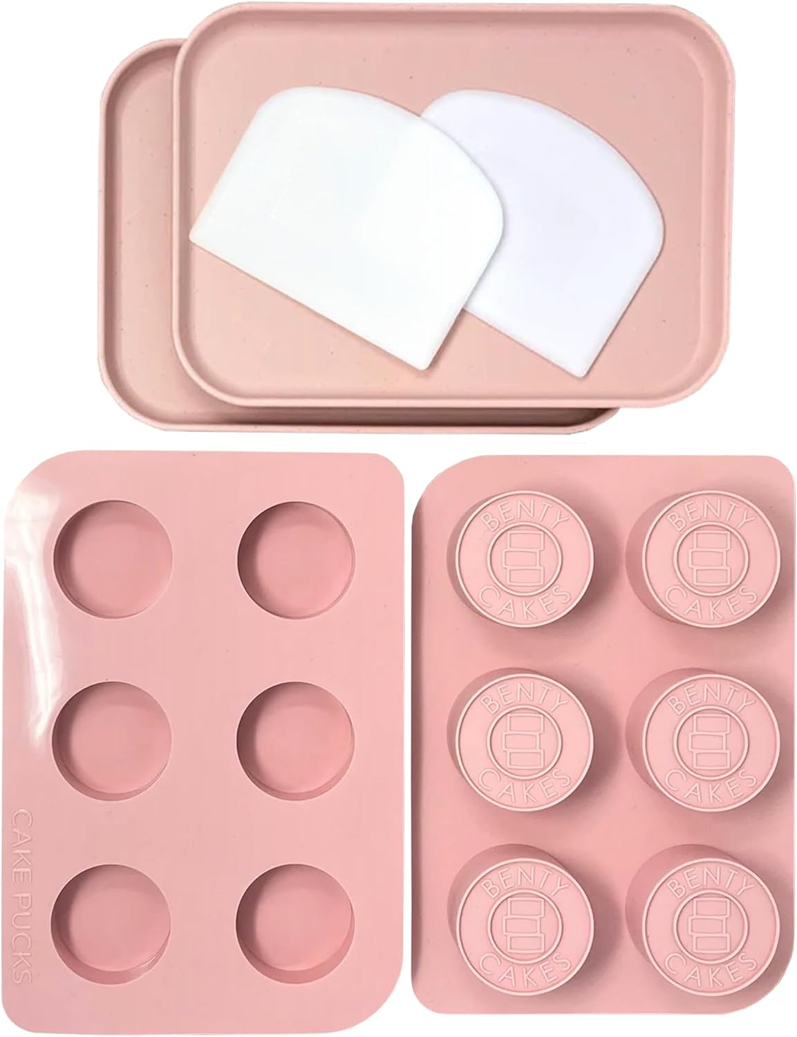 Benty Cakes – The Original CakePuck Bonus Bundle Set – Better than a Cake Pop! Make Chocolate Covered Desserts – BPA Free Silicone – Includes 1 Mold Set, 2 Trays and 2 Scrapers – Pink
