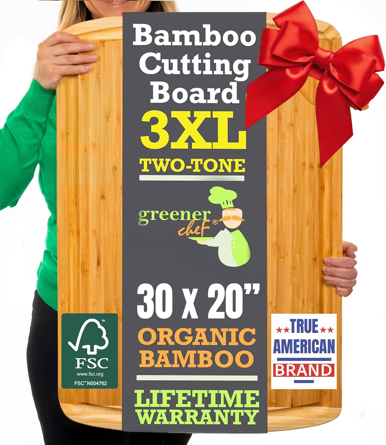 30 x 20 Organic Extra Large Cutting Board with Lifetime Replacements – Wood Bamboo Chopping Board - Wooden Butcher Block Cutting Board for Carving Turkey, Grilling Brisket and BBQ - by Greener Chef