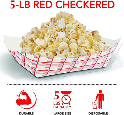 Angel's Peel Lounge Disposable Trays, Recyclable and Fully Biodegradable Red Check Paper Food Tray-Disposable Paper Food Tray for Concession Food and Condiments (5LB) (Pack of 100)