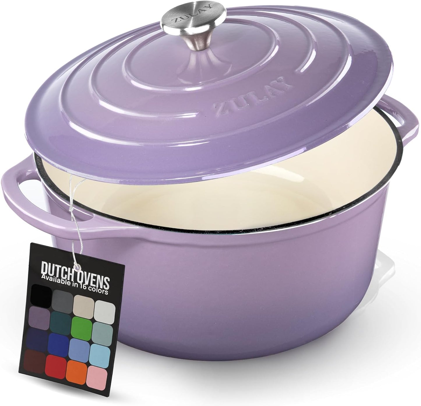 Zulay Kitchen 6 Quart Enameled Cast Iron Dutch Oven Pot with Lid – Premium Durability & Oven Safe up to 500°F – Heavy Duty Cookware Perfect for Bread Baking, Stews, Braising & Roasting – Lavender Jade