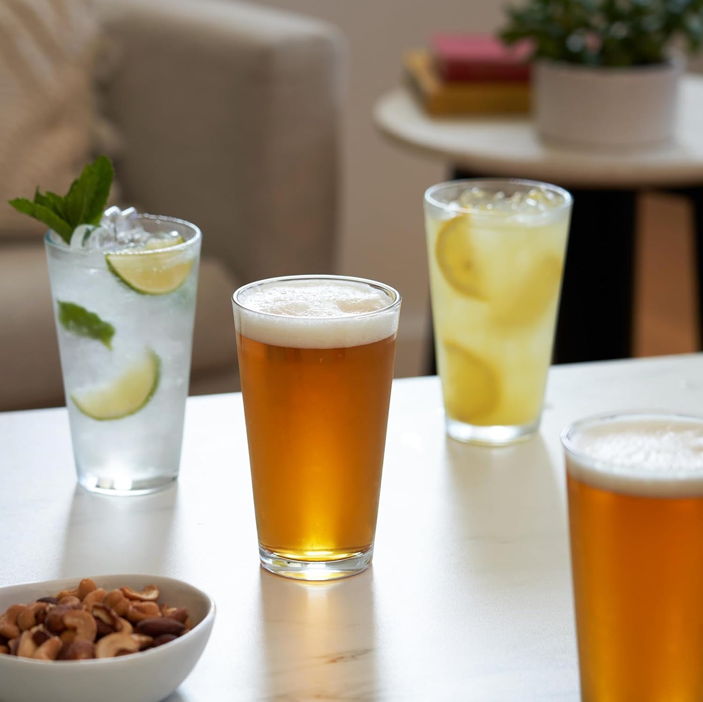 TRUE Stackable Beer Glasses, Pint Glasses for Beers, Water, Iced Coffee, Cocktails, Game Night, Beer Gifts for Men, BBQ Outdoor Party, Home Bar Accessories, Kitchen Glassware, 16 oz, Set of 6