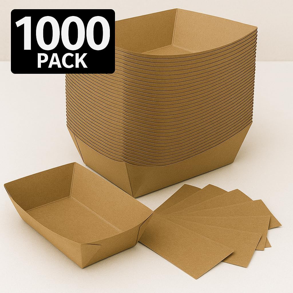 Ruthy’s Outlet Paper Food Trays Disposable Paper Boat, Kraft Serving Boats, Food Holder Trays for Snacks French Fries Nachos Hot Dog Tacos BBQ Party & Concessions (1000, 2.5 lb)