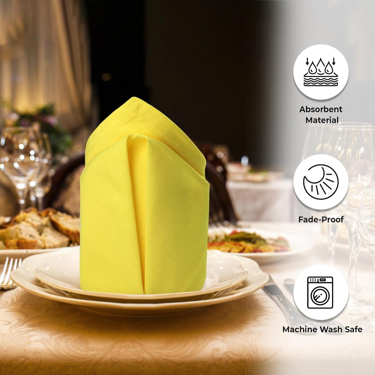 Urban Villa Cloth Napkins Set of 12 20x20 Inches 100% Cotton Napkins Cloth Washable Soft Durable Reusable Absorbent Table Dinner Napkins Cloth for Hotel Lunch Restaurant Weddings Parties-Neon Yelllow