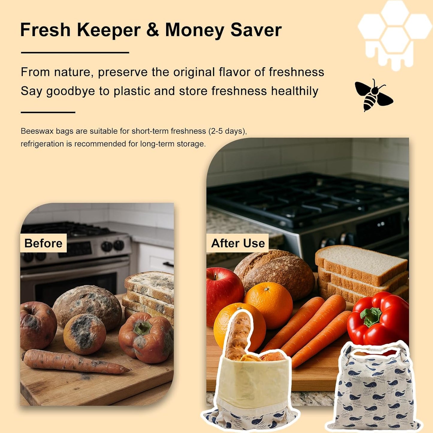 Reusable Beeswax Bread Bags for Homemade Sourdough: XL 13x17in (2 Pack) Eco-Friendly Plastic-free Food Storage | Moisture Lock Technology, Sustainable Fresh Food Preservation Solution