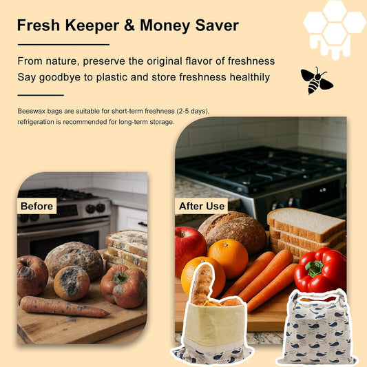 Reusable Beeswax Bread Bags for Homemade Sourdough: XL 13x17in (2 Pack) Eco-Friendly Plastic-free Food Storage | Moisture Lock Technology, Sustainable Fresh Food Preservation Solution