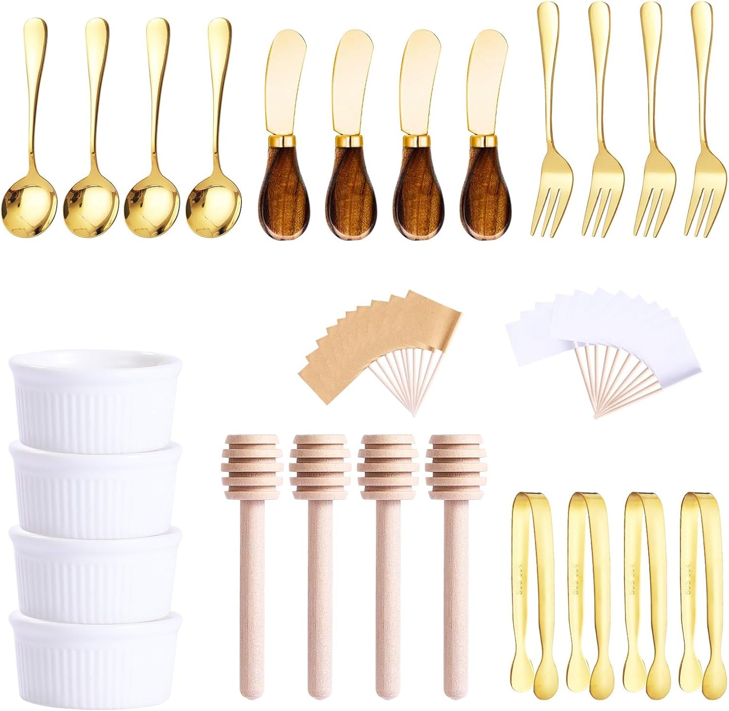 Charcuterie Accessories(25 Psc), Cheese Spreaders For Charcuterie Board, Mini Serving Spoons, Blank Toothpick Flags, Bowl For Christmas Pastry Making, forks And Mini Serving Tongs