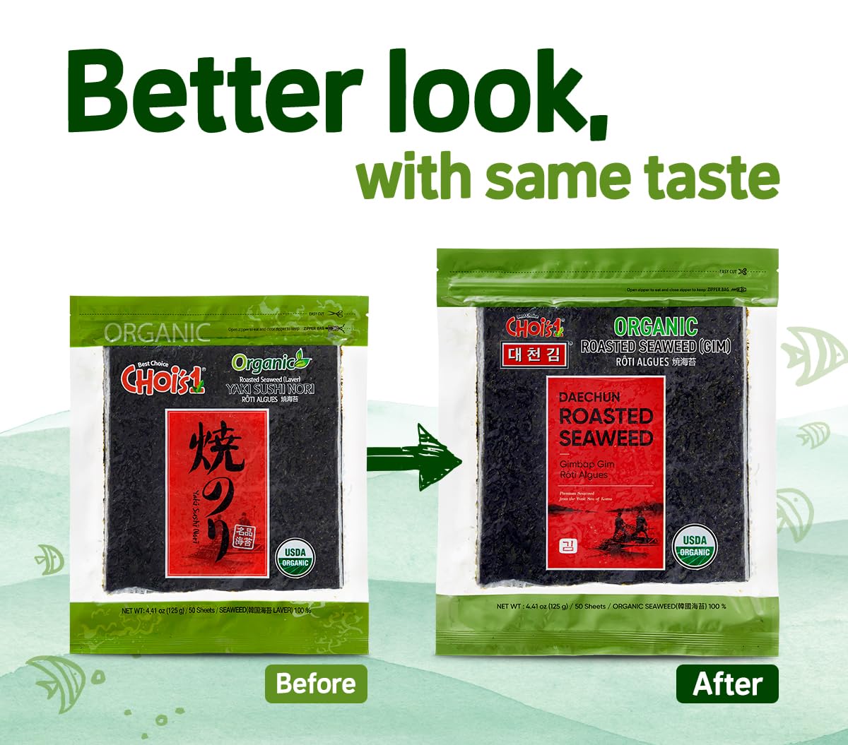 CHOI's 1 Organic Roasted Seaweed, Gim, Sushi Nori/ (50 full sheets)/ Product of Korea/ Gold Grade- Vegan, Keto, Gluten Free, Full of Fiber, Vitamin, Mineral, High protein, Omega 3's