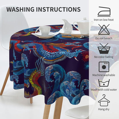 Chinoiserie Tablecloth Round, Traditional Zodiac Dragon Vintage Asian Style Oriental Luxury Water Resisitant Table Cover for Dining Kitchen Living Room Home Party Holiday Decor 36 inch Round