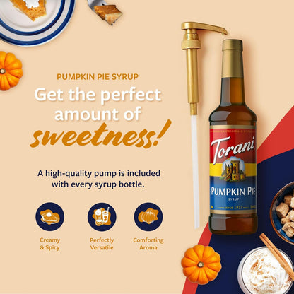 Torani Coffee Syrup, Pumpkin Pie Flavored Syrup for Drinks, Pump Included, 25.4 Fl Oz
