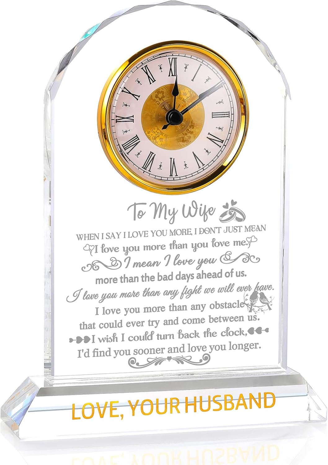 Gifts for Wife from Husband - Crystal Clock, Birthday, Wedding Anniversary Marriage Gifts Idea - to My Wife Clock Presents for Valentines Mother's Day (8.8'' Gift Boxed)