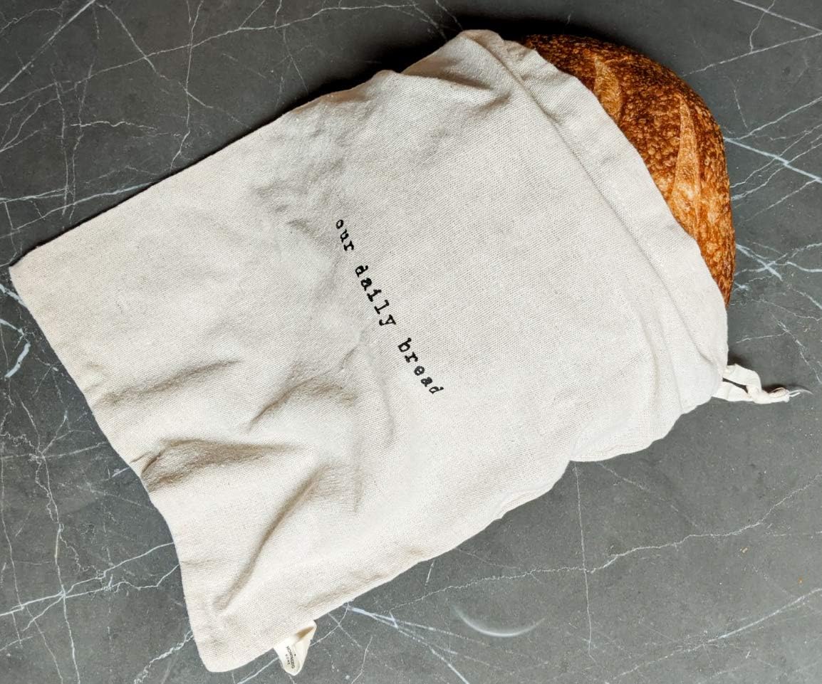 2 Pack Combo 1 (15x12 Boule) 1 (6x26 Baguette) Reusable Drawstring Bread Bags, Breathable, Washable, Linen, Beige