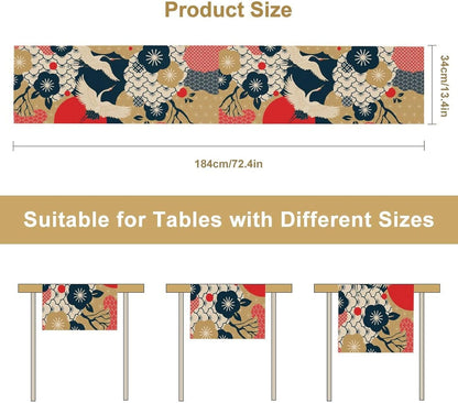 Crane Dinning Table Runner, Line Art Modern Janan Style Oriental Table Runner for Holiday Party Kitchen Study Living Room Home Bedroom Colorful 13x108 Inch