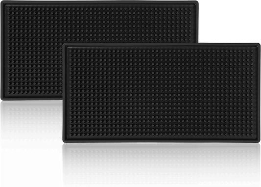 Black Bar Mats Set of 2 (12x6 Inches) | Drying, Durable and Stylish Spill Mats for Bars, Restaurants, Coffee Shops, Bar Mats for Countertop and Table Top, Non-Slip & Non-Toxic Mats