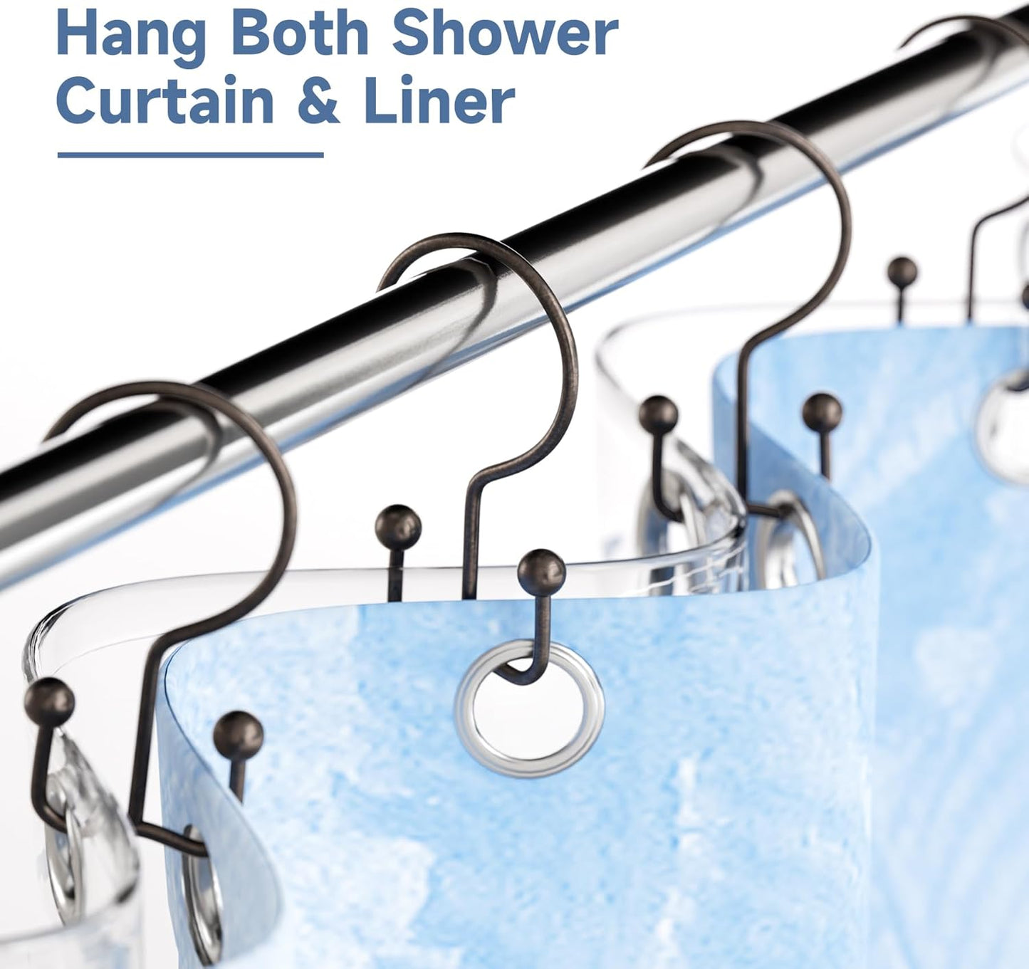 Titanker Shower Curtain Hooks Bronze, Minimalist Simple Double Glide Shower Curtain Rings, Rust Proof Metal Shower Hooks Rings for Bathroom Shower Rods Curtains, Set of 12 Hooks