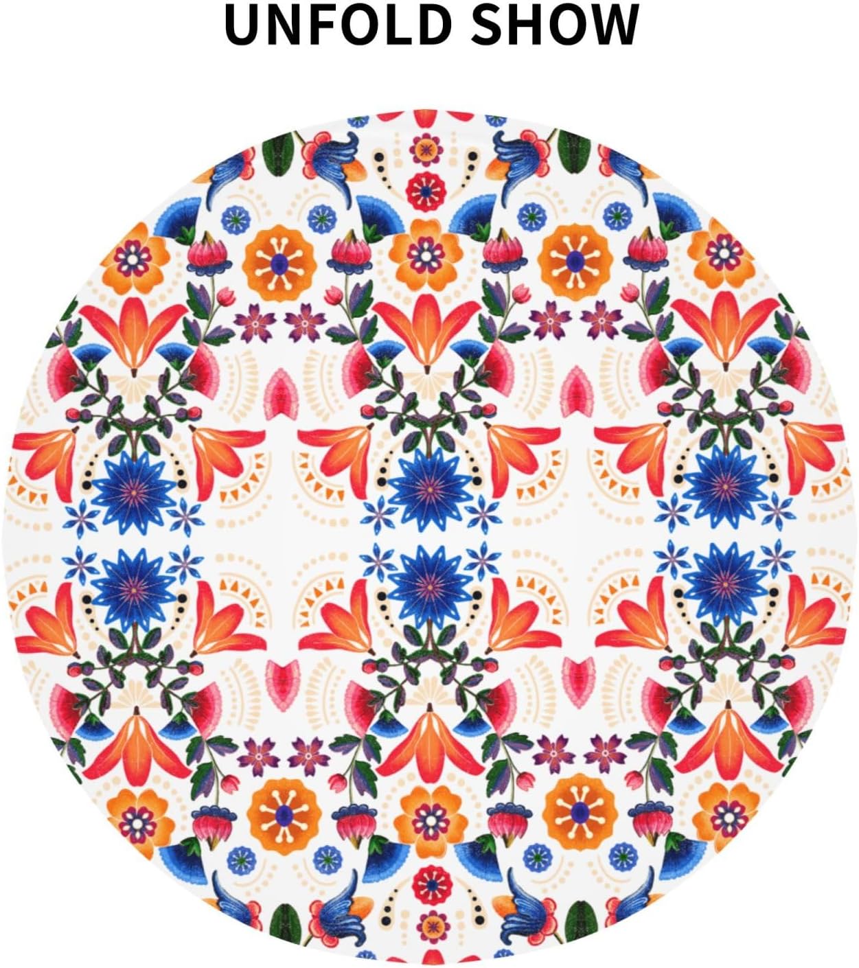 Mexican Round Tablecloth, Traditional Floral Tile Dia De Los Muertos Azulejo Mosaic Mexico Water Resisitant Table Cover for Dining Kitchen Living Room Home Party Holiday Decor 70 inch Round