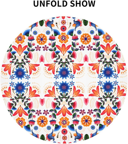 Mexican Round Tablecloth, Traditional Floral Tile Dia De Los Muertos Azulejo Mosaic Mexico Water Resisitant Table Cover for Dining Kitchen Living Room Home Party Holiday Decor 70 inch Round