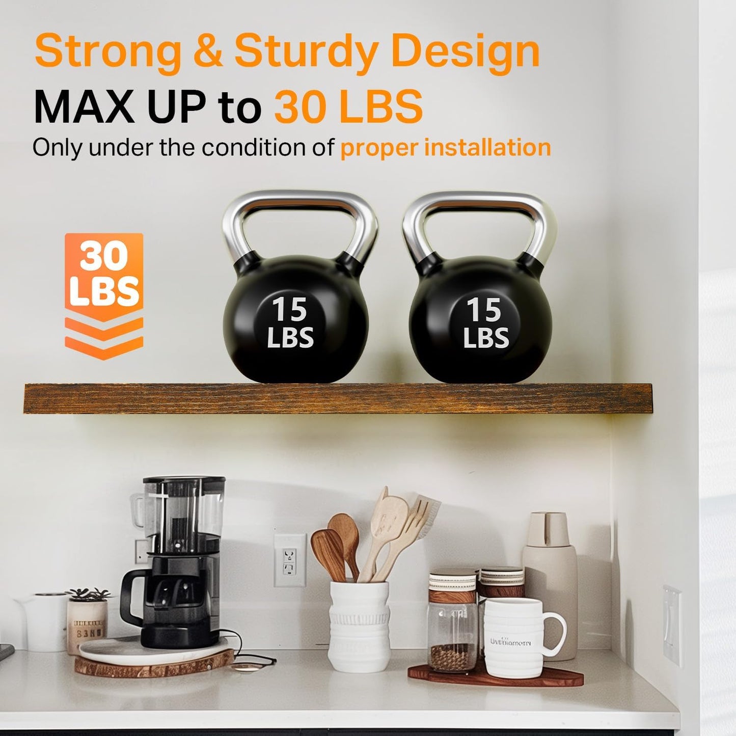 BAYKA Floating Shelves for Wall, 36 inches Wall Mounted Wood Shelves for Bathroom, Bedroom, Living Room, for Storage/Decor with 30lbs Capacity - Rustic Brown,Set of 3